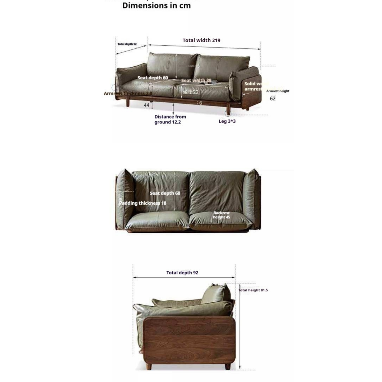Black Walnut Solid Wood Sofa with Minimalist Design