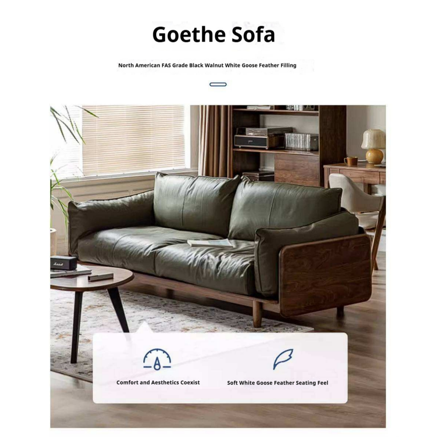 Black Walnut Solid Wood Sofa with Minimalist Design