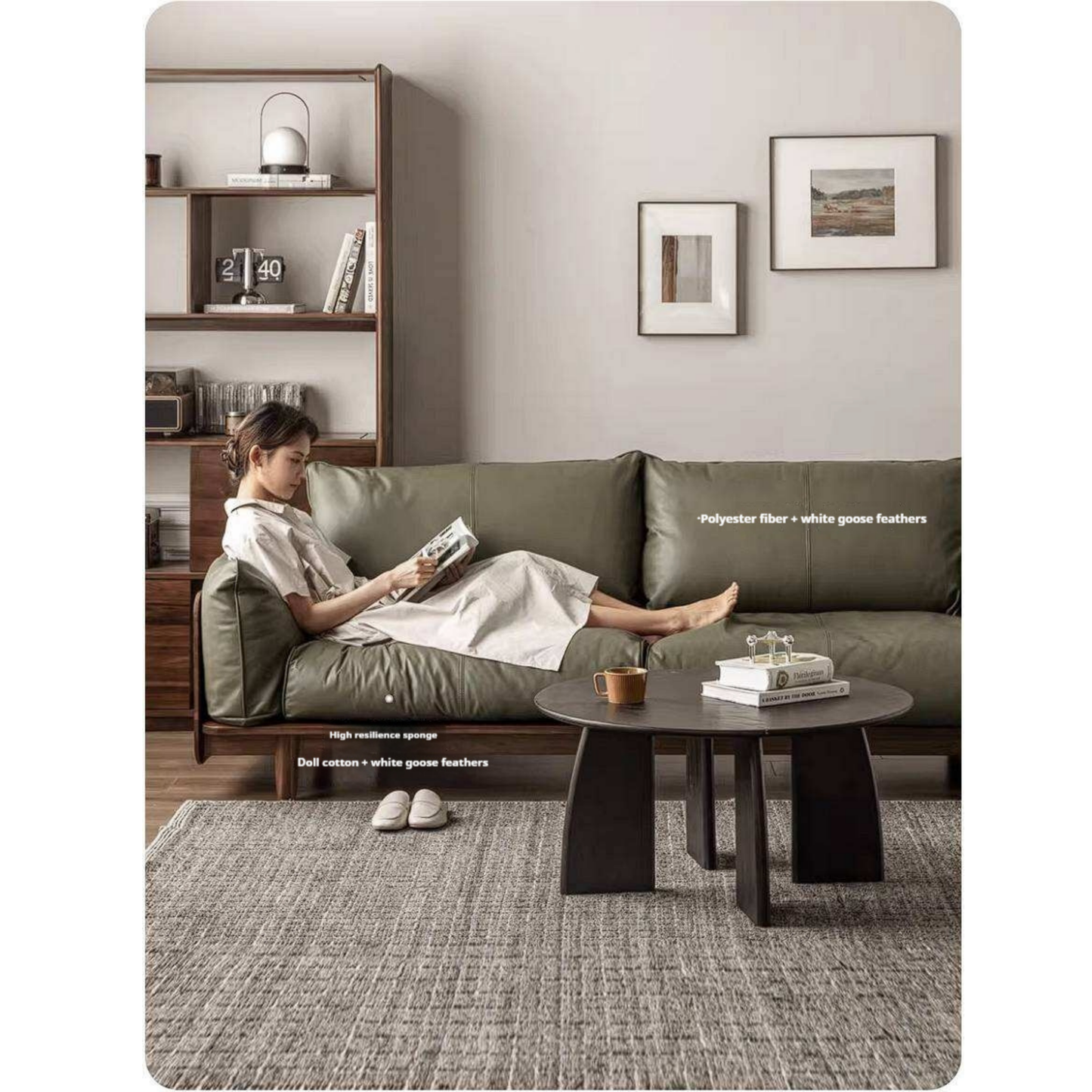 Black Walnut Solid Wood Sofa with Minimalist Design