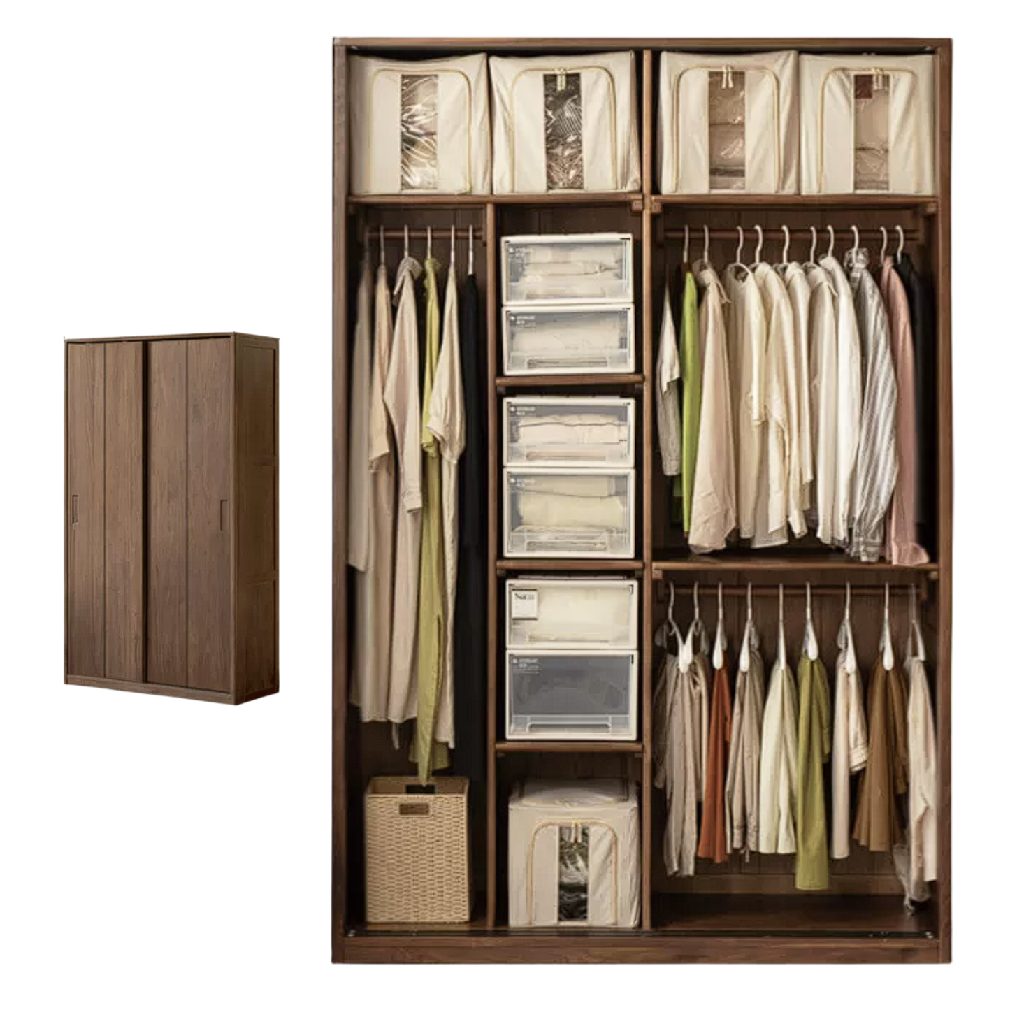 Black Walnut Solid Wood Sliding Door Wardrobe