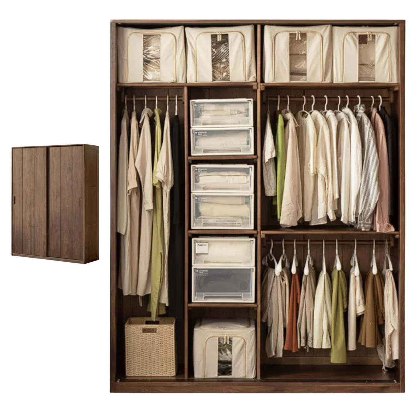 Black Walnut Solid Wood Sliding Door Wardrobe