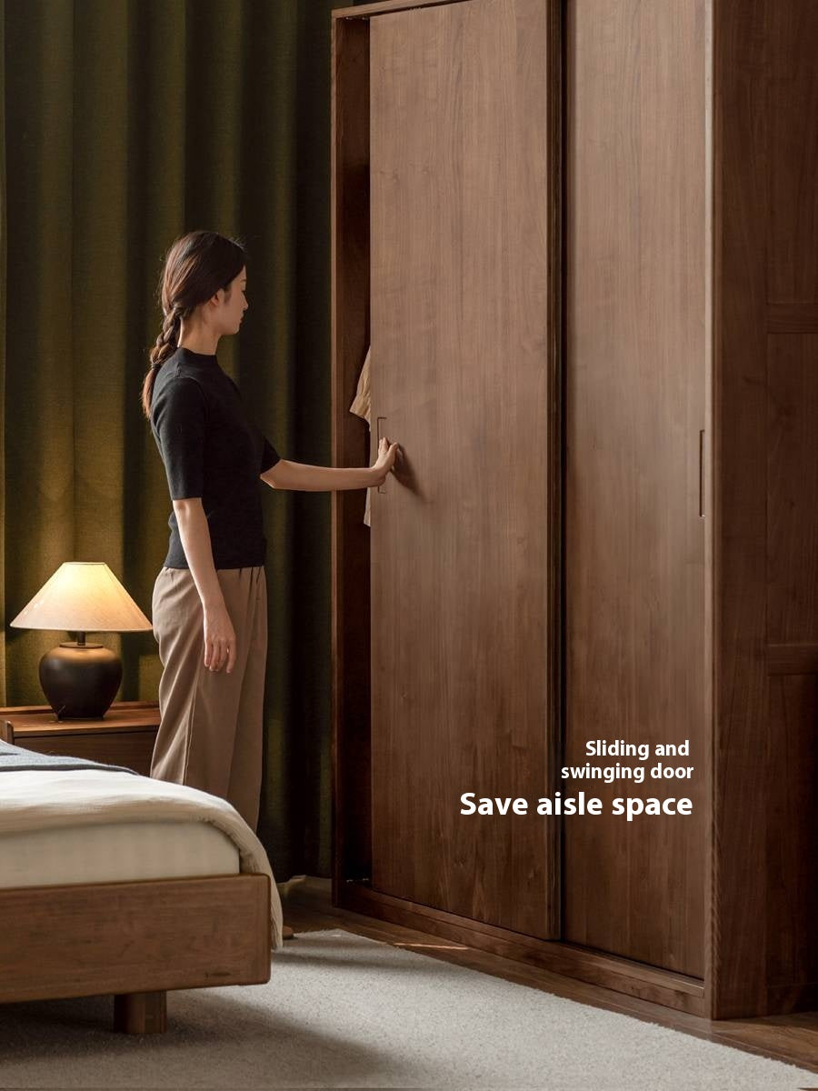 Black Walnut Solid Wood Sliding Door Wardrobe