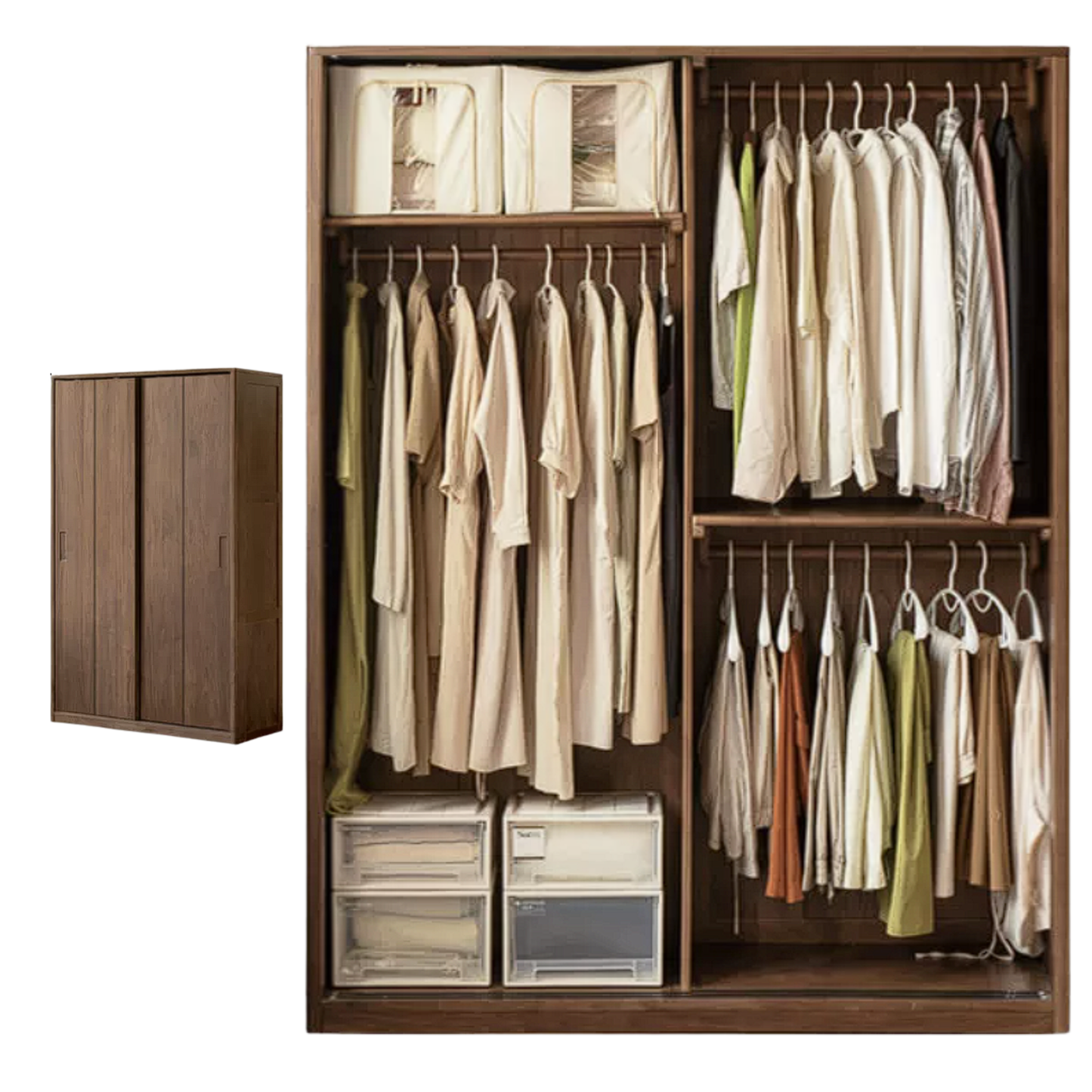 Black Walnut Solid Wood Sliding Door Wardrobe