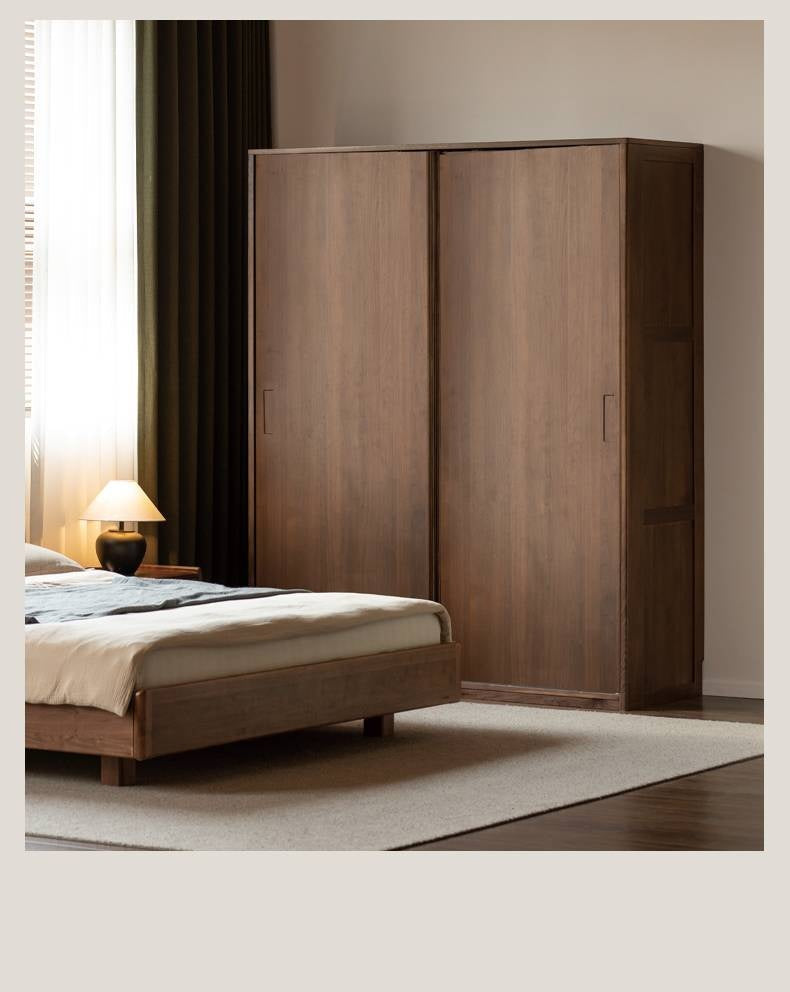 Black Walnut Solid Wood Sliding Door Wardrobe