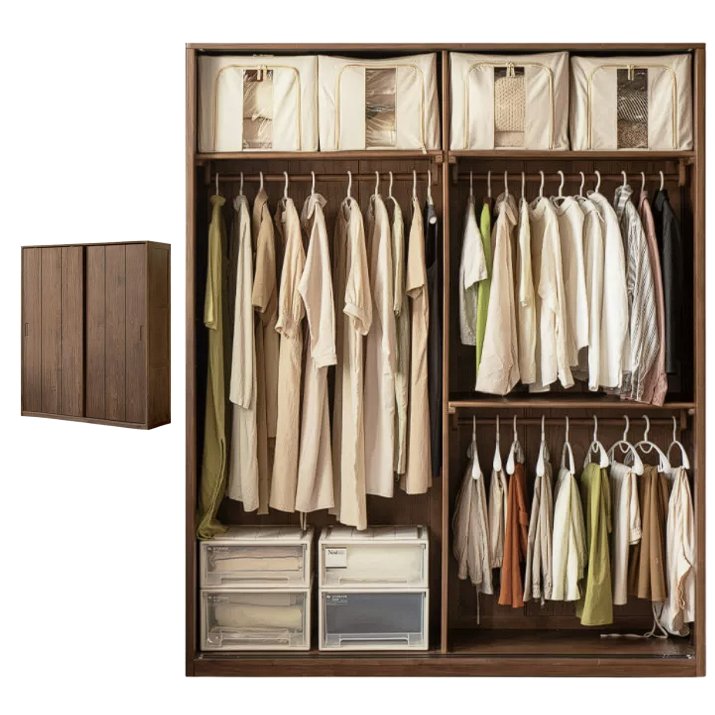 Black Walnut Solid Wood Sliding Door Wardrobe