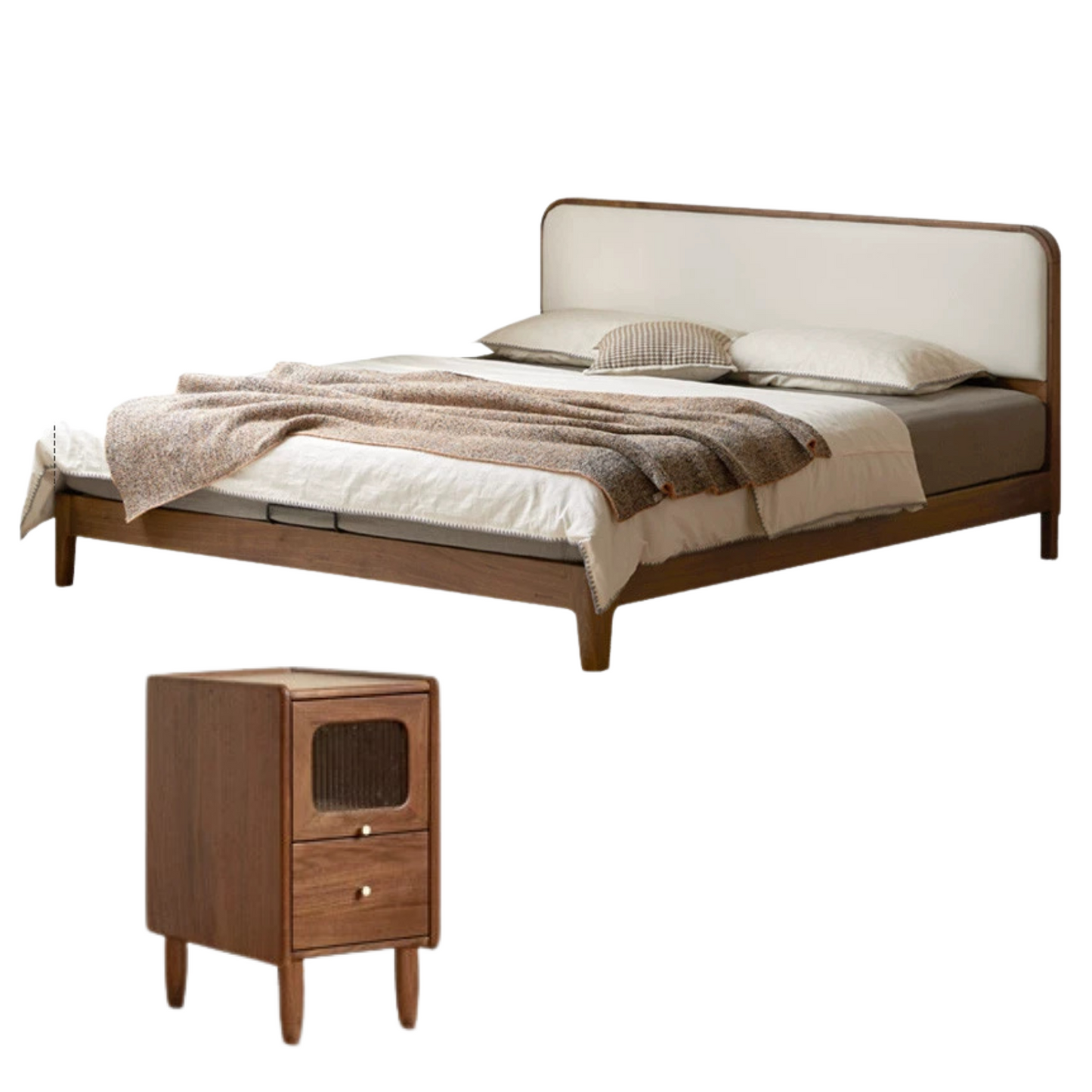 Black Walnut Solid Wood Simple Soft Bed