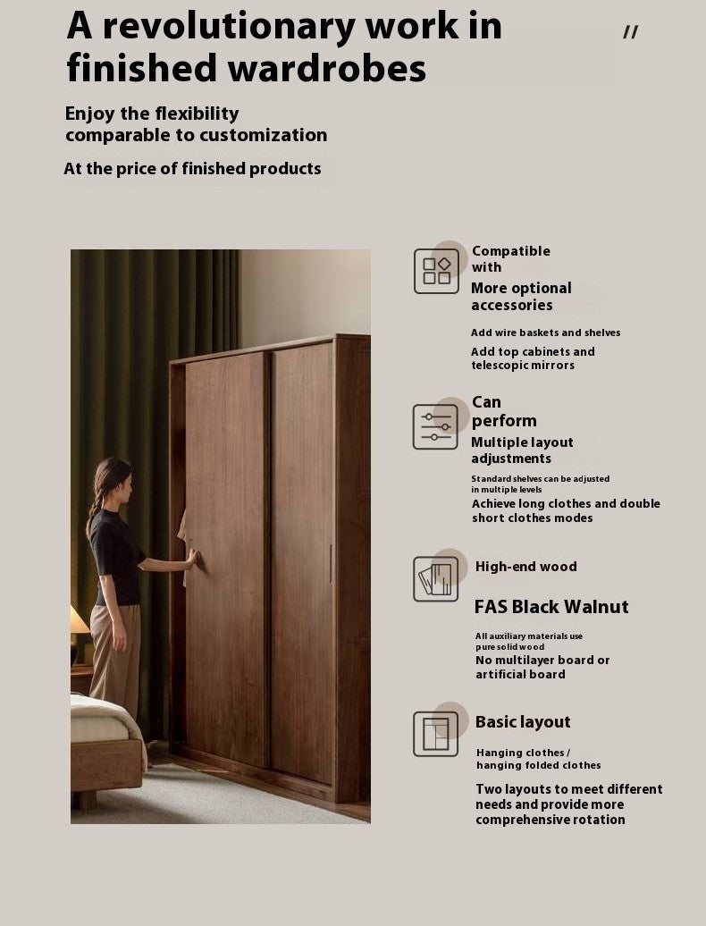 Black Walnut Solid Wood Sliding Door Wardrobe