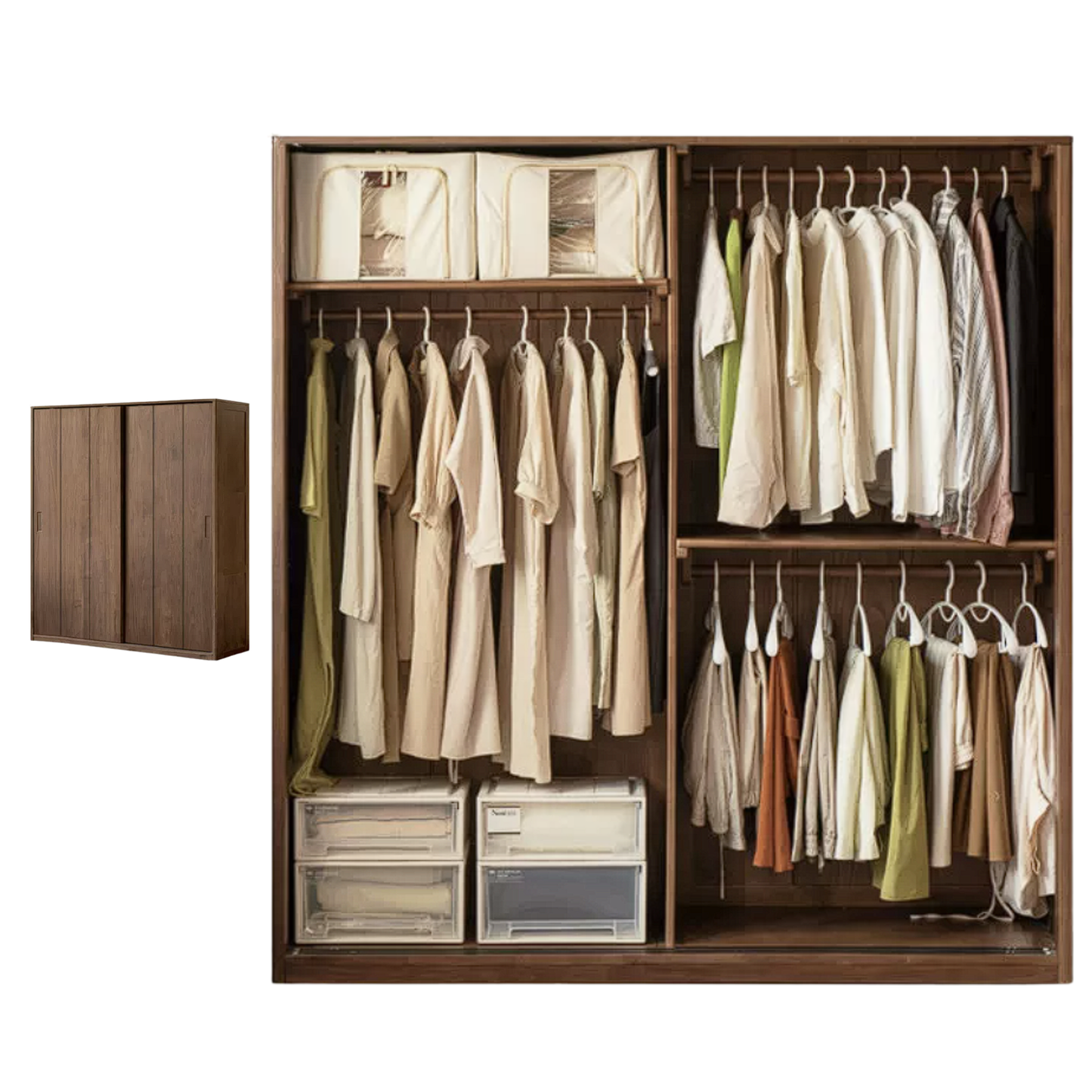Black Walnut Solid Wood Sliding Door Wardrobe