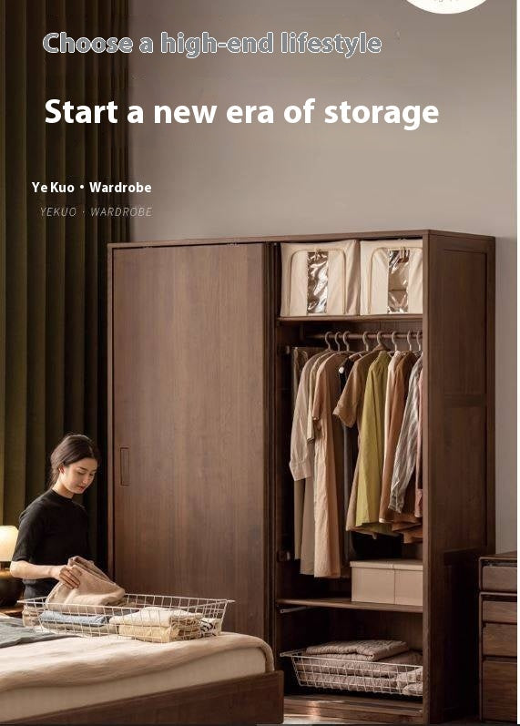 Black Walnut Solid Wood Sliding Door Wardrobe