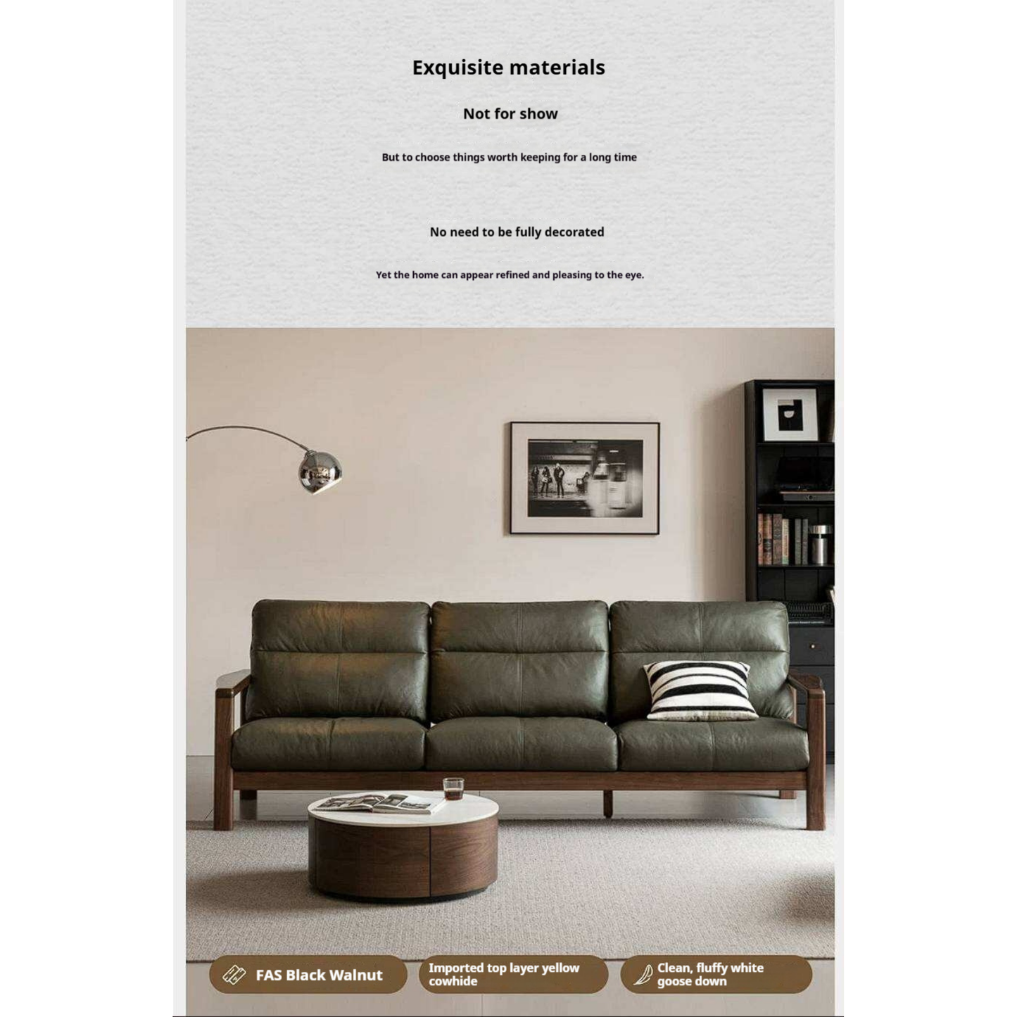 Black Walnut Solid Wood Sofa Genuine Leather with Luxury Design