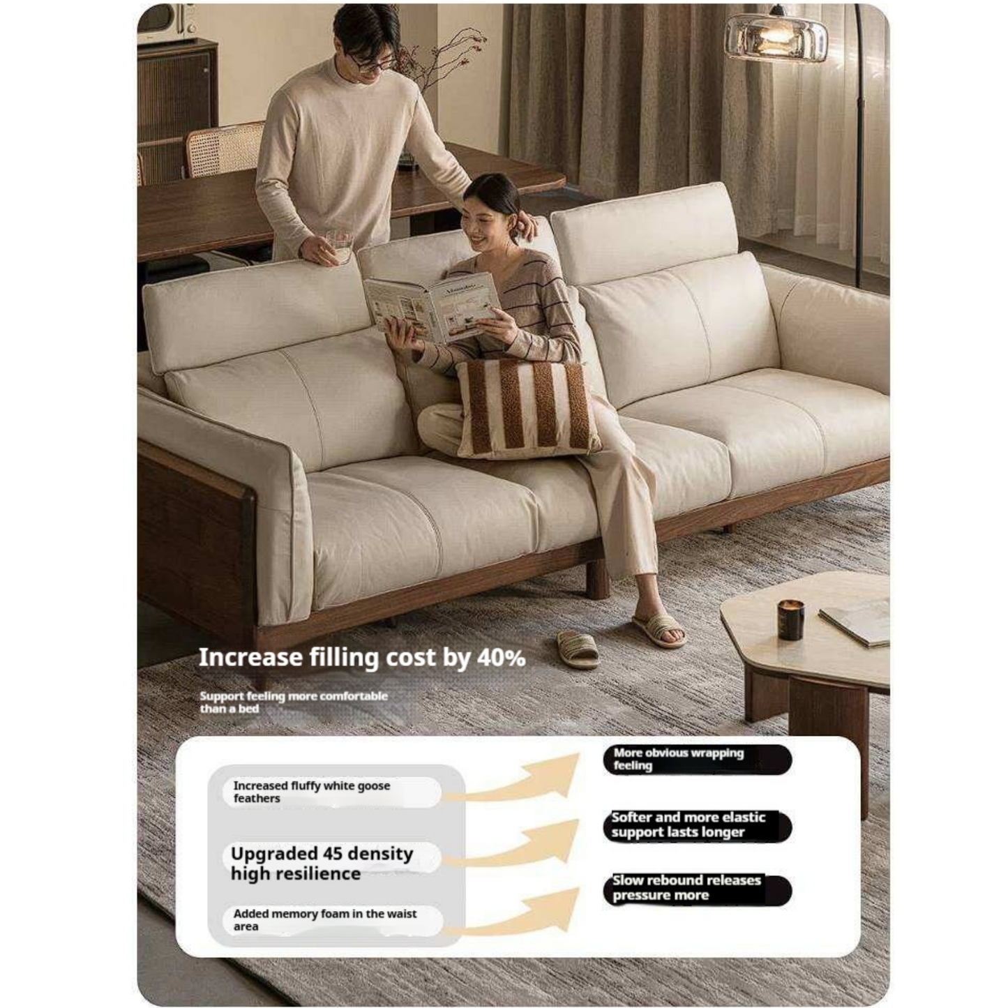 Black Walnut Solid Wood Sofa Genuine leather, fabric with Italian Light Luxury high back Design