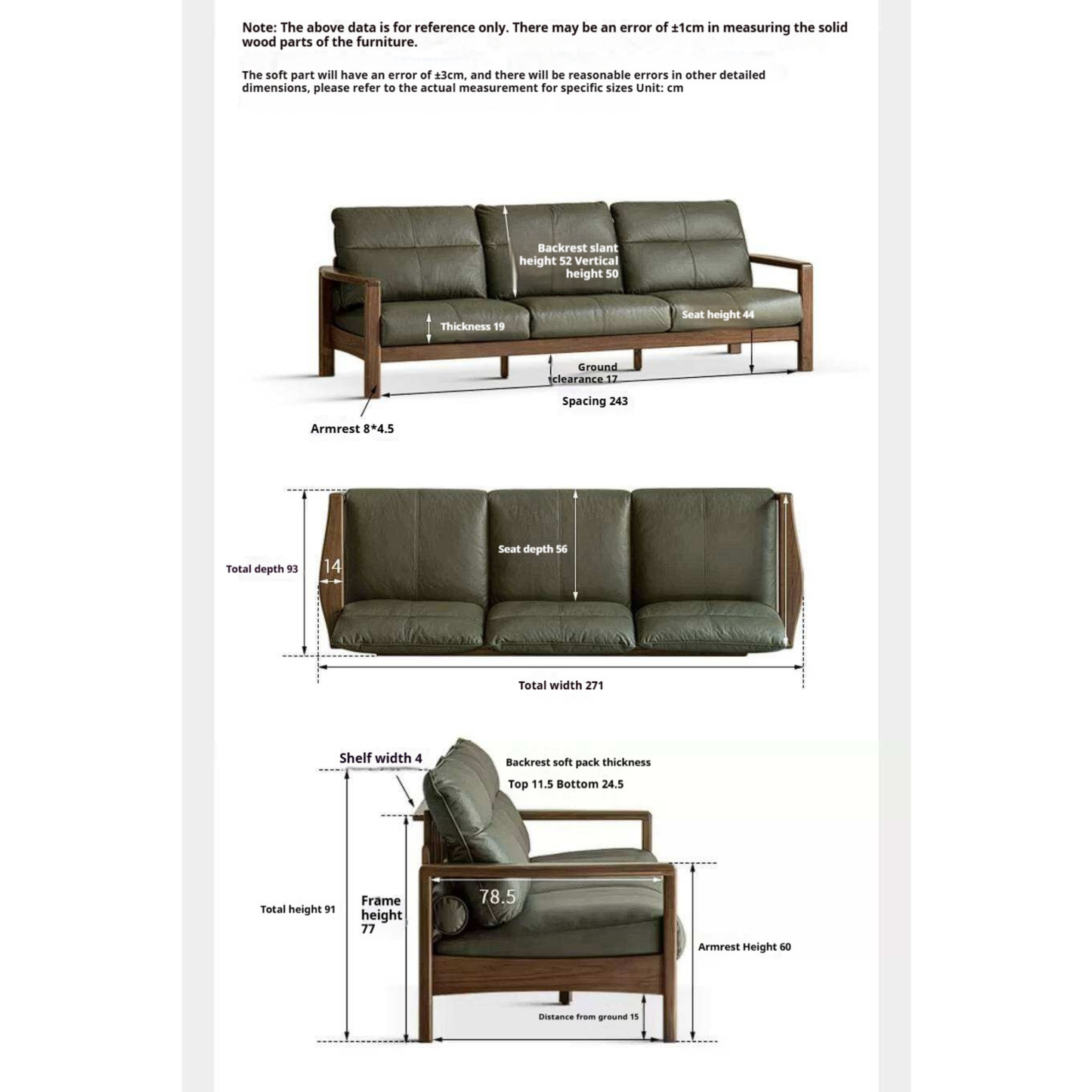 Black Walnut Solid Wood Sofa Genuine Leather with Luxury Design