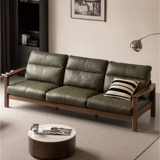 Black Walnut Solid Wood Sofa Genuine Leather with Luxury Design