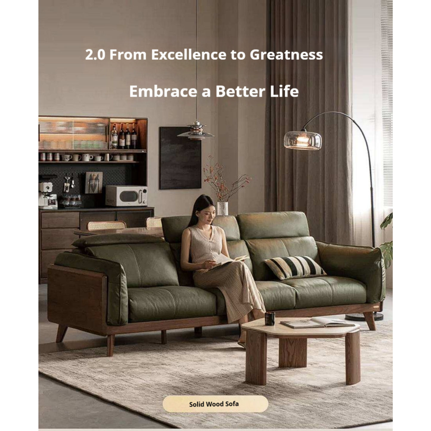 Black Walnut Solid Wood Sofa Genuine leather, fabric with Italian Light Luxury high back Design