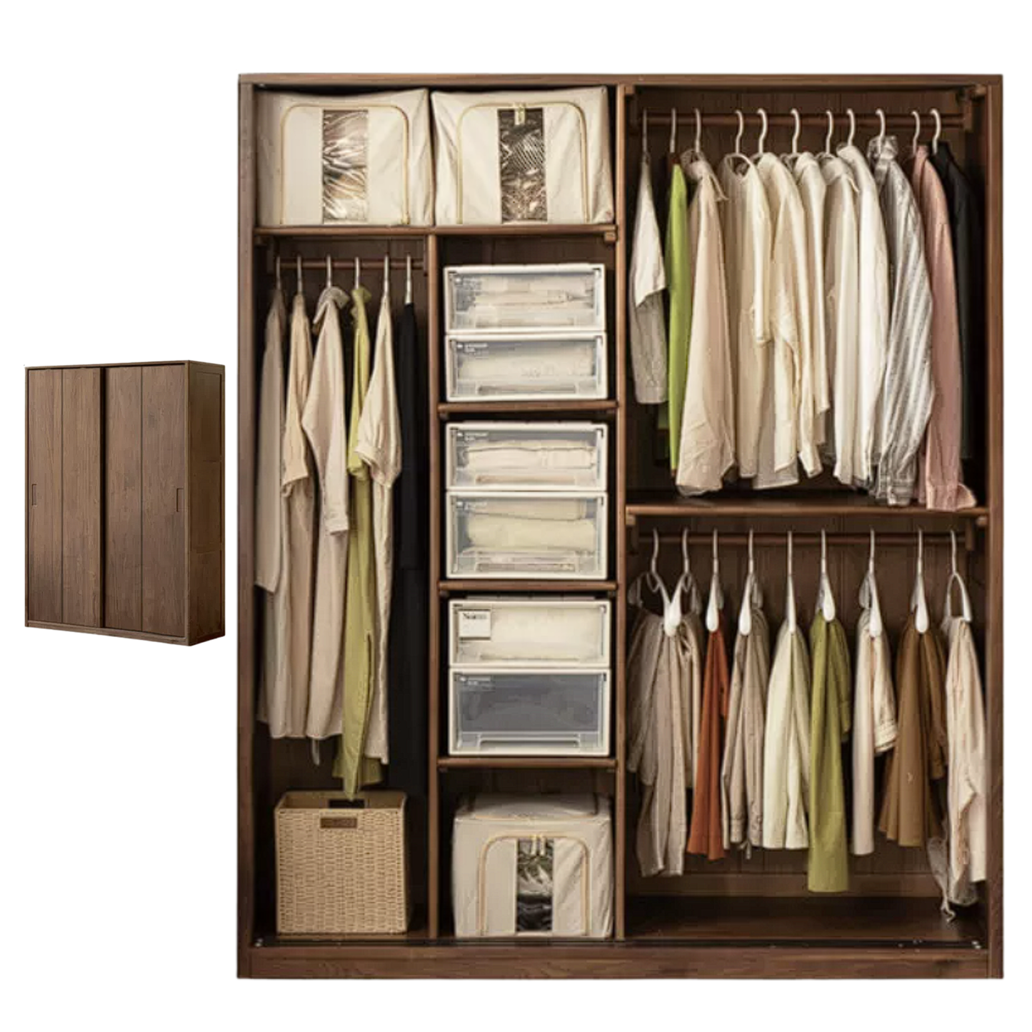 Black Walnut Solid Wood Sliding Door Wardrobe