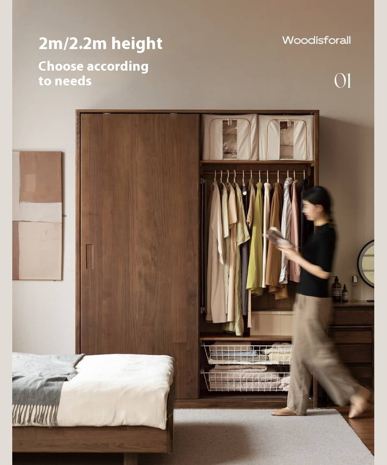 Black Walnut Solid Wood Sliding Door Wardrobe