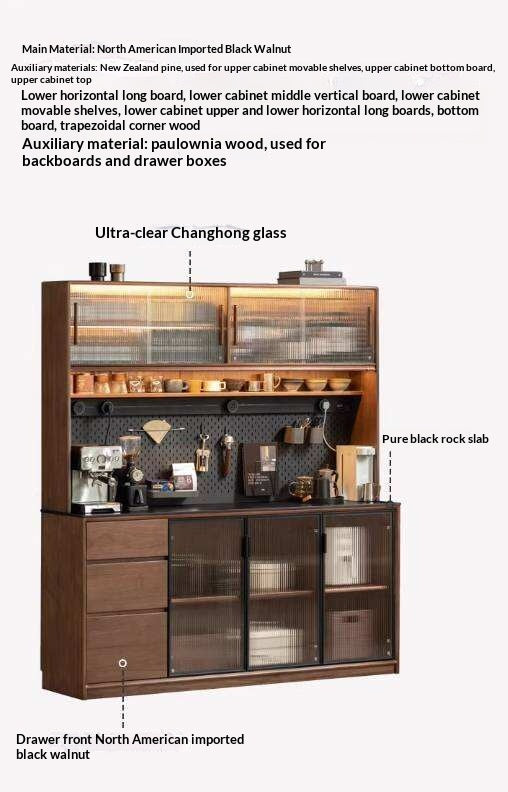 Black Walnut Solid Wood Sideboard with Italian Light Luxury Design