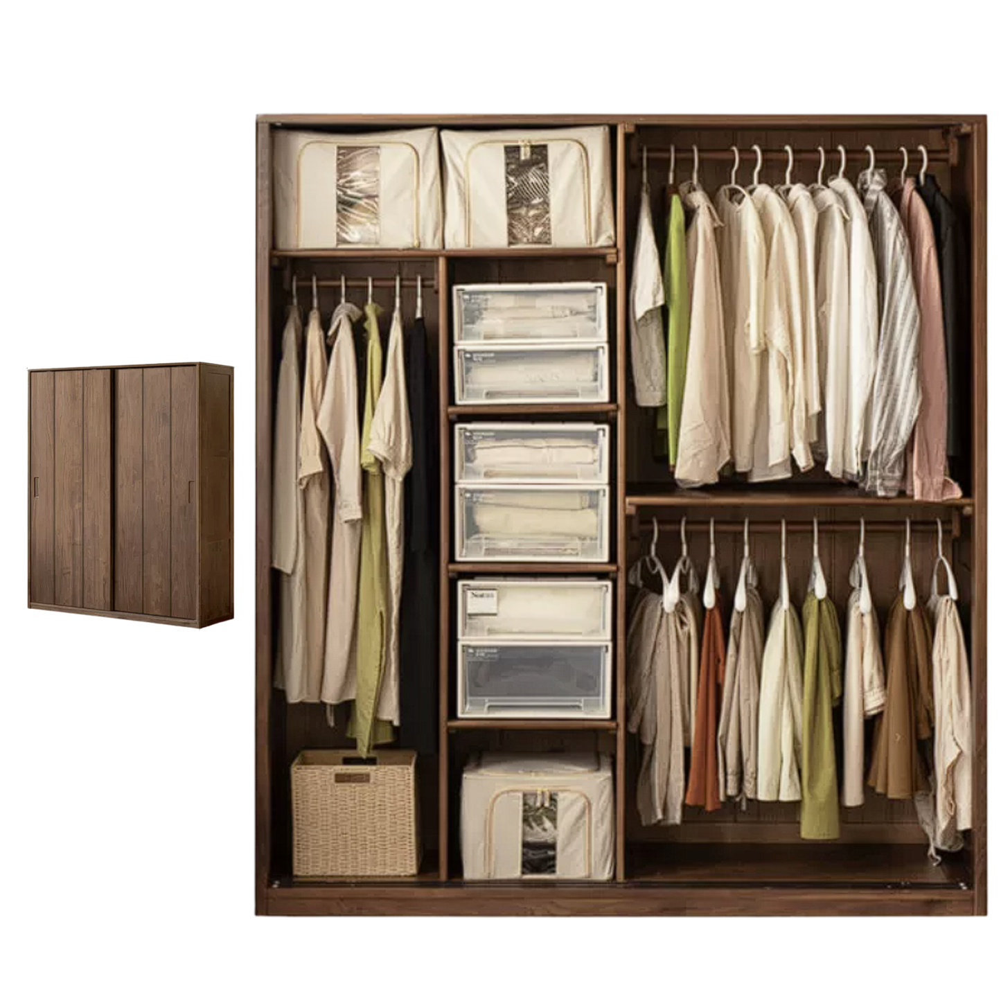 Black Walnut Solid Wood Sliding Door Wardrobe