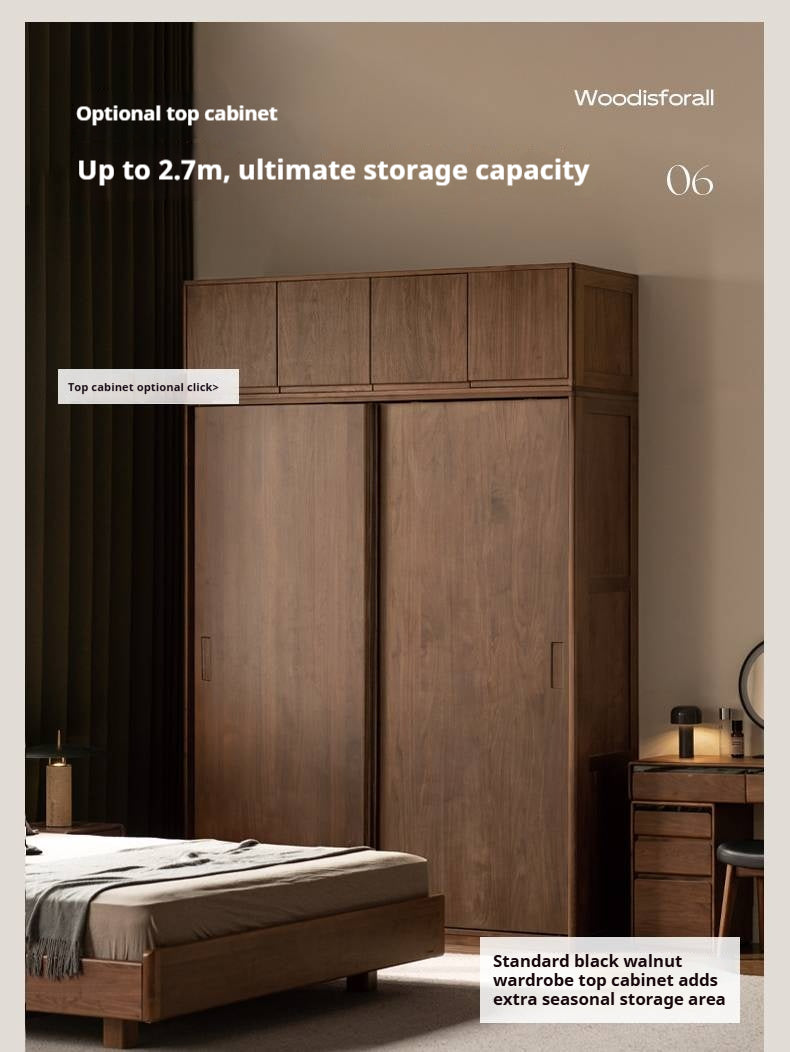 Black Walnut Solid Wood Sliding Door Wardrobe