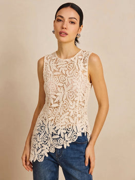 Asymmetric Crochet Lace Sleeveless Top