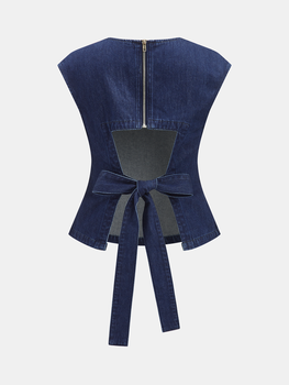 Back Bow Cutout Sleeveless Denim Two Piece Set