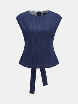 Back Bow Cutout Sleeveless Denim Two Piece Set