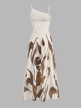 Asymmetrical Cutout Abstract Print Maxi Dress