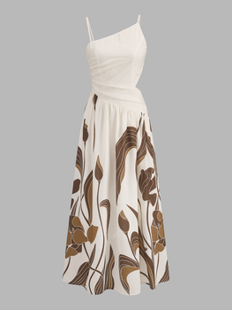 Asymmetrical Cutout Abstract Print Maxi Dress