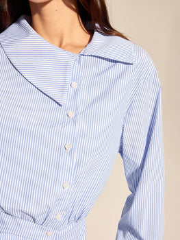 Asymmetrical Collar Striped Long Sleeve Blouse