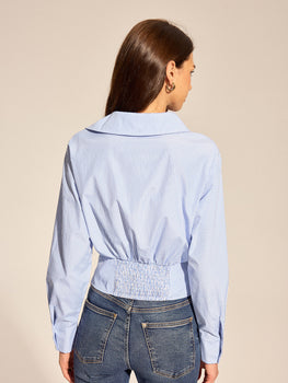 Asymmetrical Collar Striped Long Sleeve Blouse