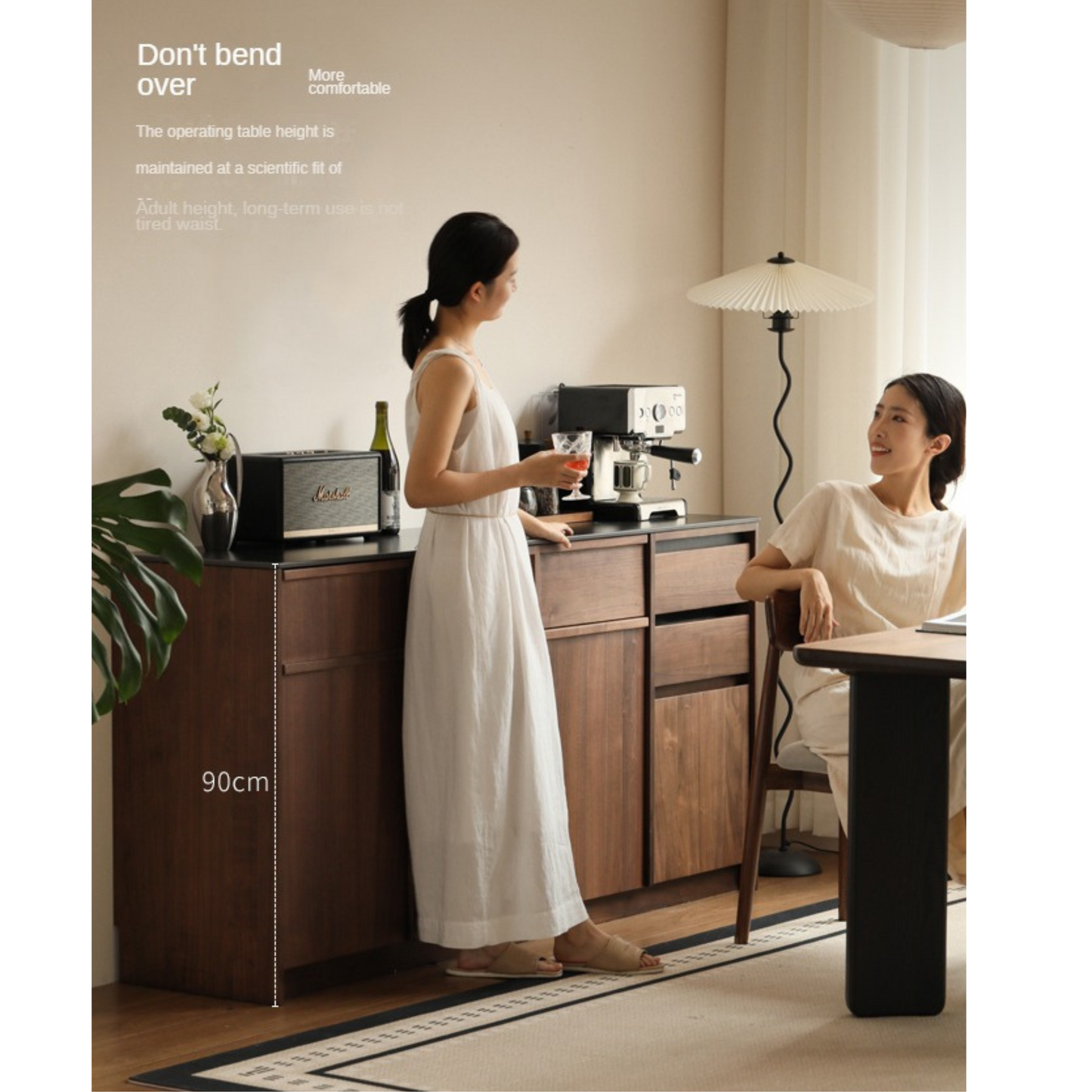 Black Walnut Solid Wood Sideboard with Slate Top, Storage Cabinet for Dining Room