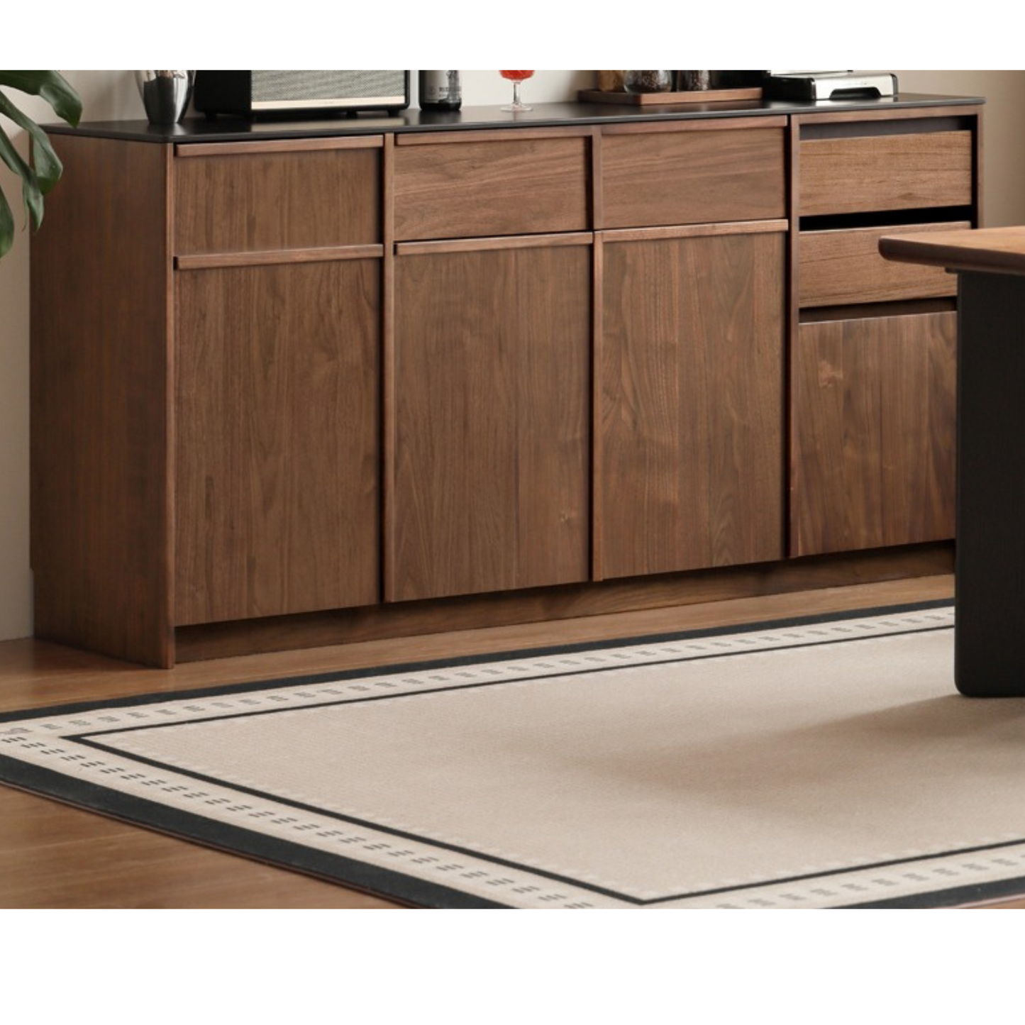 Black Walnut Solid Wood Sideboard with Slate Top, Storage Cabinet for Dining Room