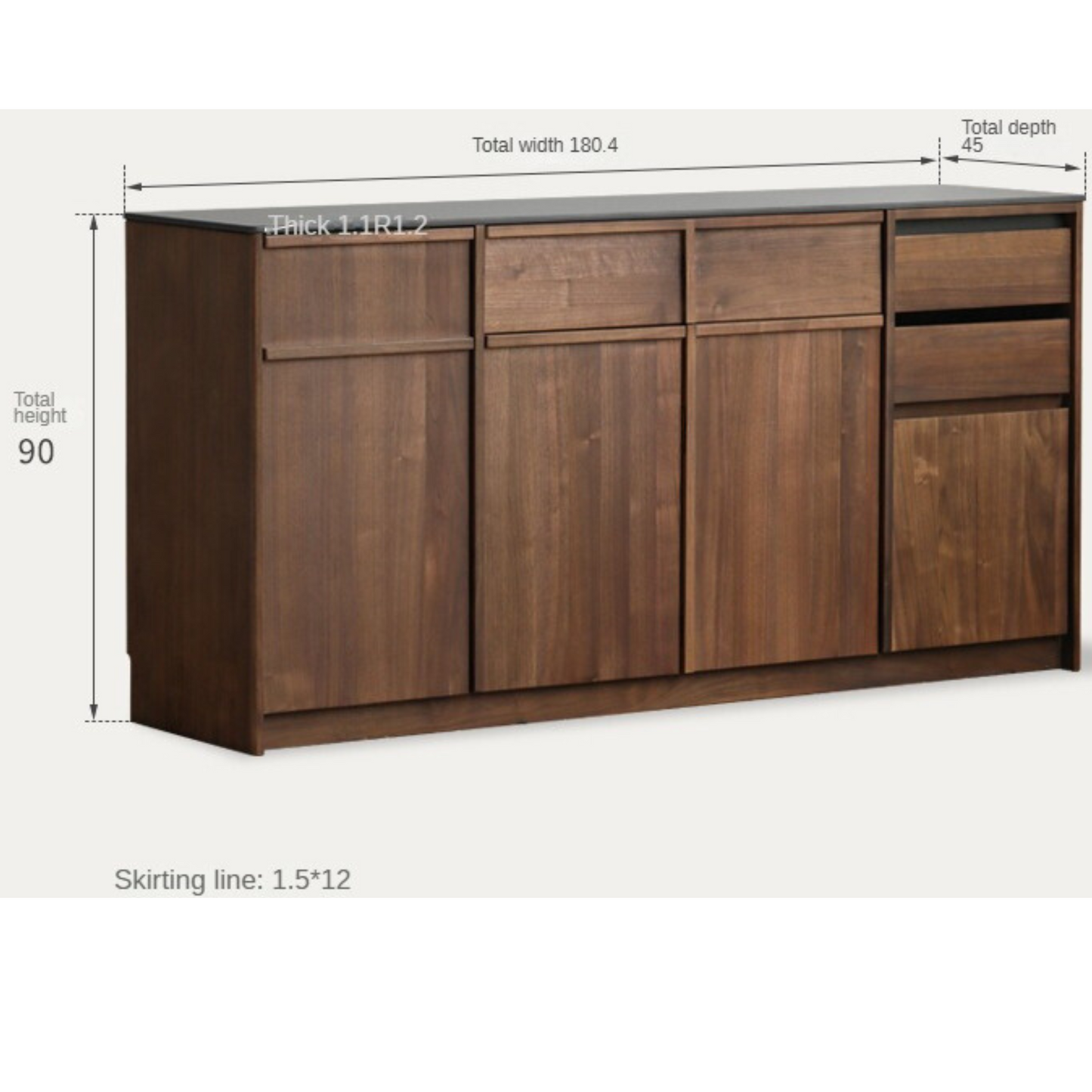 Black Walnut Solid Wood Sideboard with Slate Top, Storage Cabinet for Dining Room