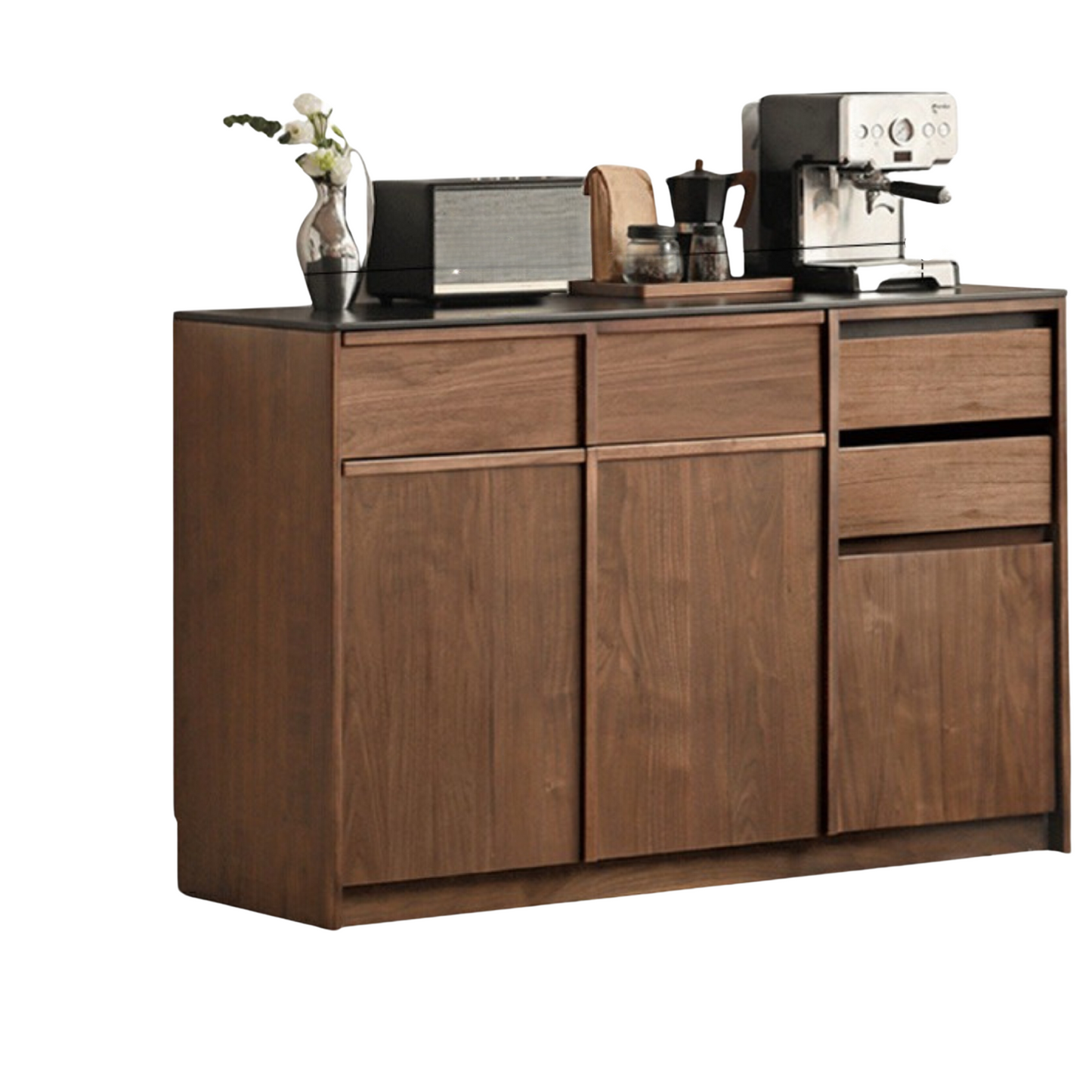 Black Walnut Solid Wood Sideboard with Slate Top, Storage Cabinet for Dining Room