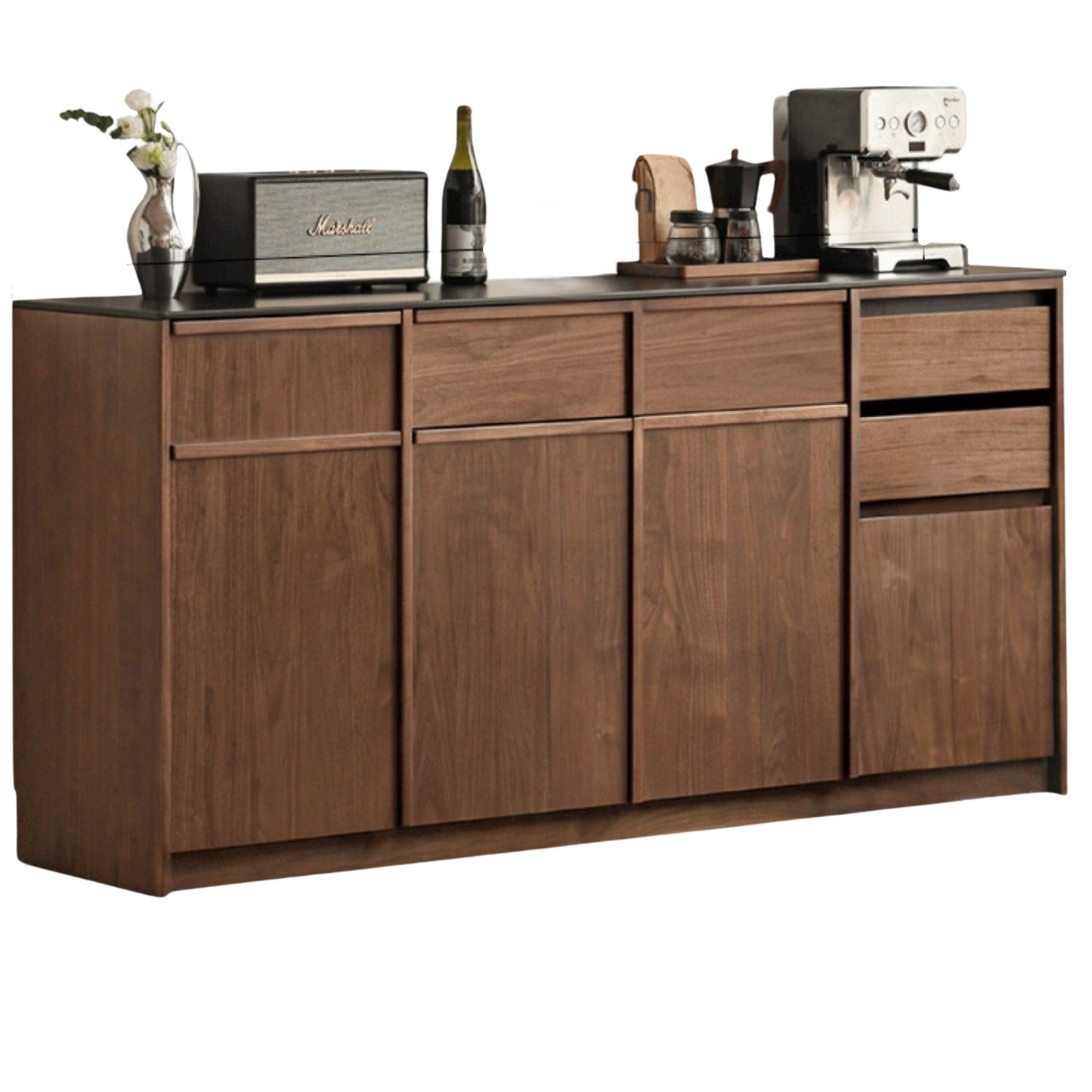 Black Walnut Solid Wood Sideboard with Slate Top, Storage Cabinet for Dining Room