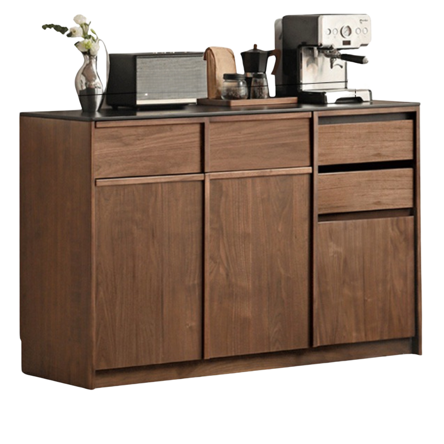Black Walnut Solid Wood Sideboard with Slate Top, Storage Cabinet for Dining Room