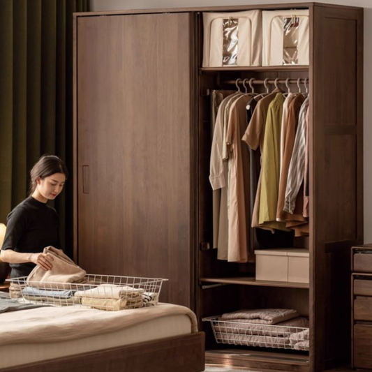 Black Walnut Solid Wood Sliding Door Wardrobe