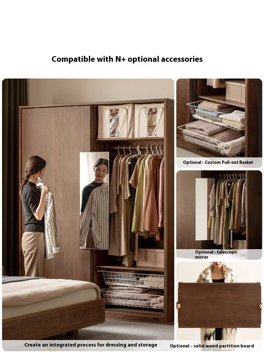 Black Walnut Solid Wood Sliding Door Wardrobe