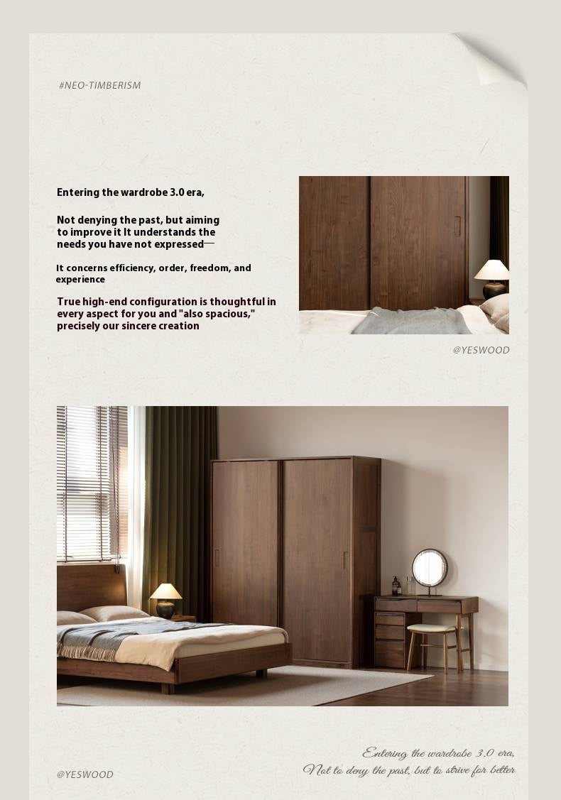 Black Walnut Solid Wood Sliding Door Wardrobe