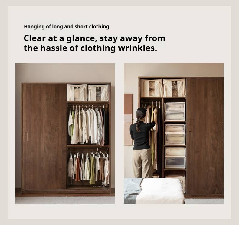 Black Walnut Solid Wood Sliding Door Wardrobe