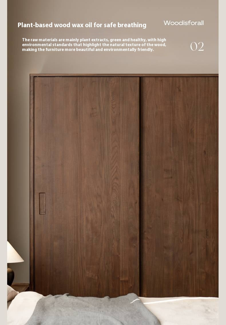Black Walnut Solid Wood Sliding Door Wardrobe