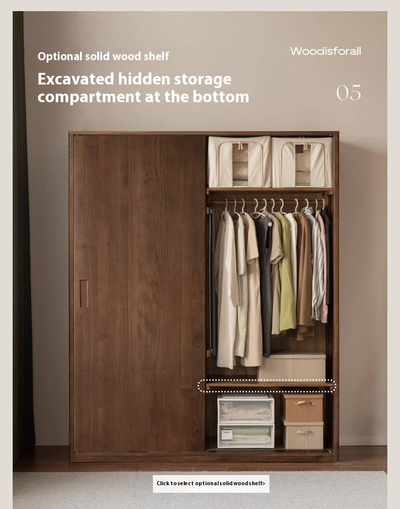Black Walnut Solid Wood Sliding Door Wardrobe