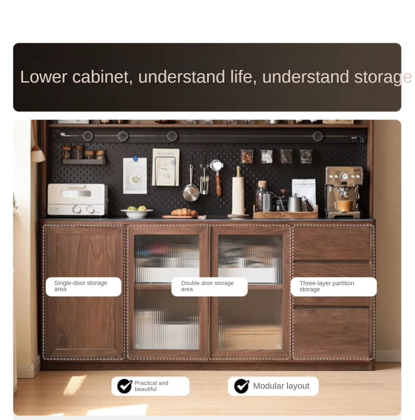 Black Walnut Solid Wood Sideboard Hole Storage