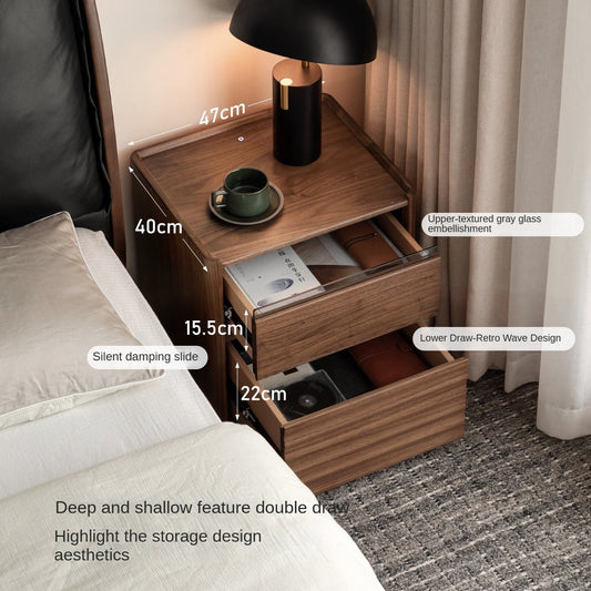 Black Walnut Solid Wood Simple Nightstand.