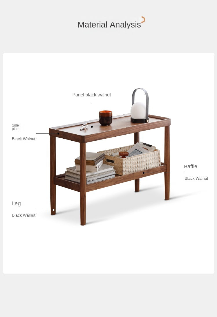 Black Walnut Solid Wood Side Table, Double Layer Storage Shelf