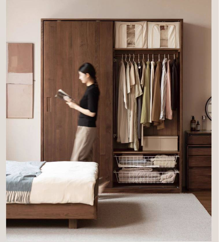 Black Walnut Solid Wood Sliding Door Wardrobe
