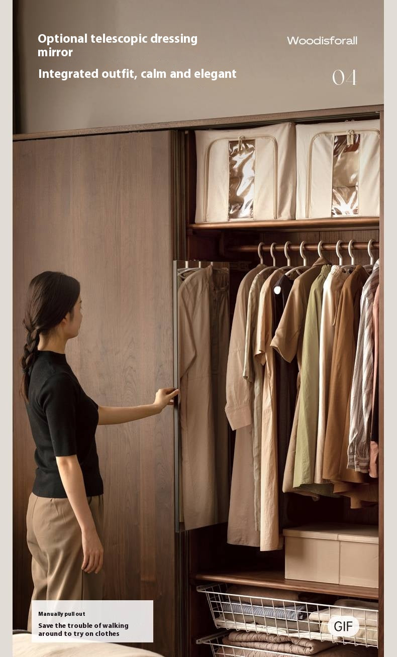 Black Walnut Solid Wood Sliding Door Wardrobe