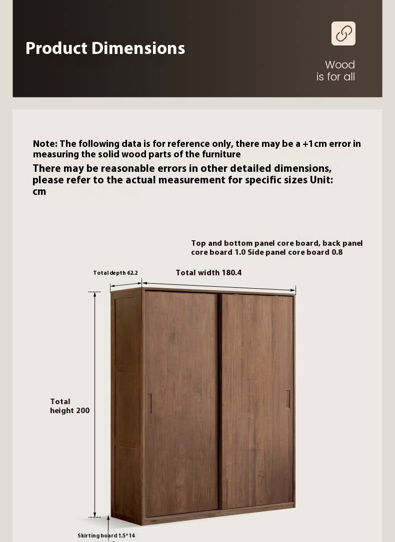 Black Walnut Solid Wood Sliding Door Wardrobe