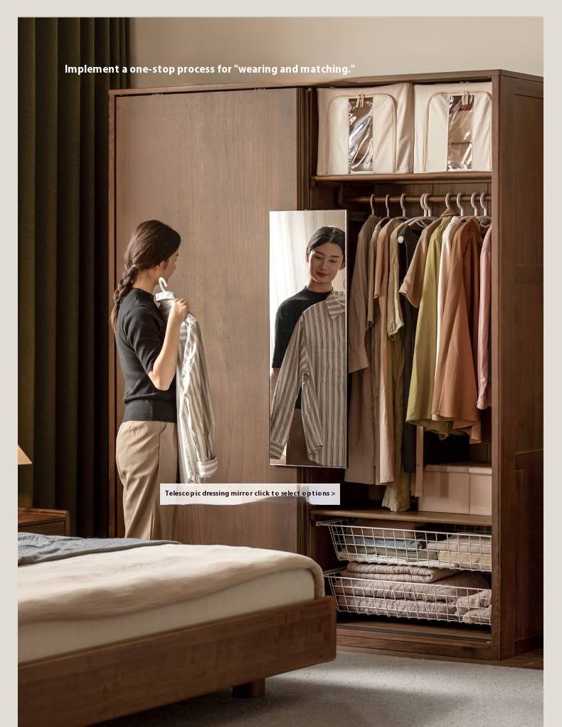 Black Walnut Solid Wood Sliding Door Wardrobe