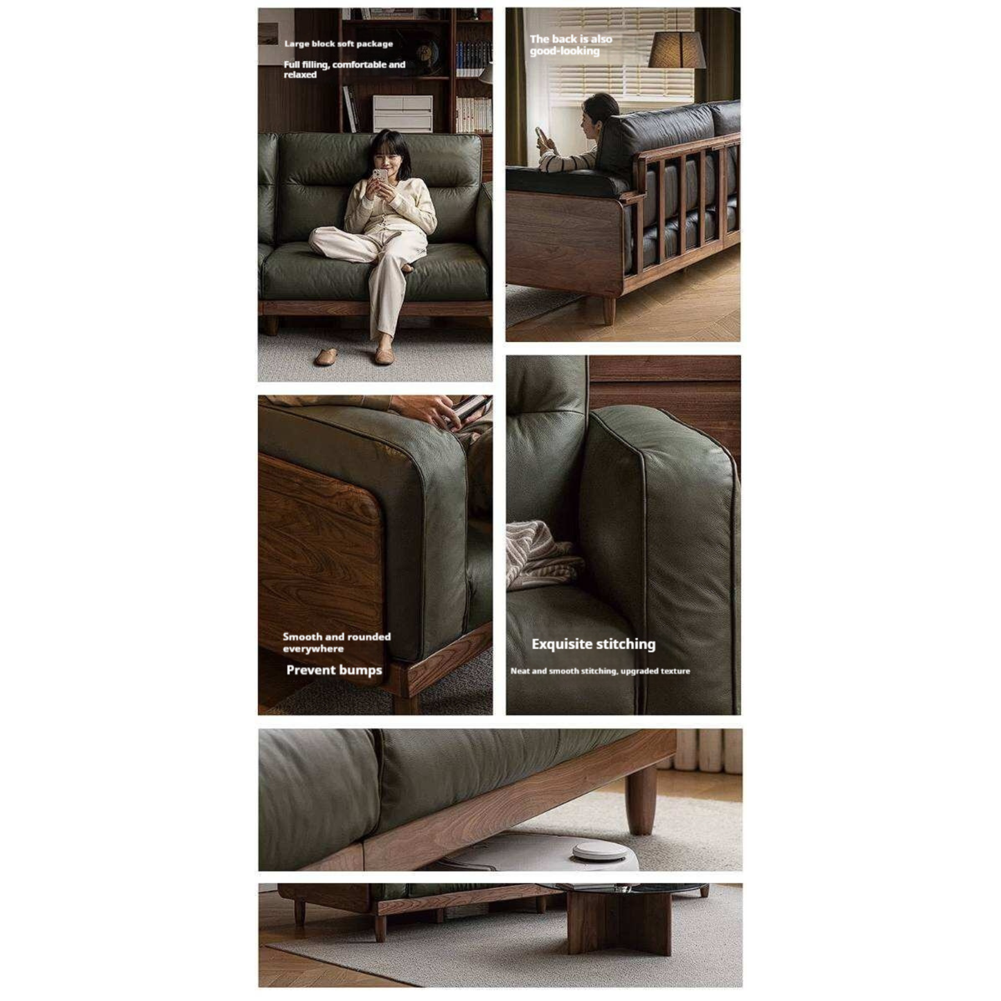 Black Walnut Solid Wood Sofa with Italian Light Luxury Design